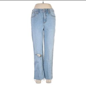 J Crew High-Rise Classic Vintage Straight Leg Ankle Jeans Distressed Light Wash